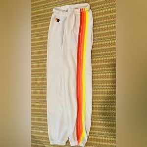 5 Stripe Aviator Nation Sweatpants- White// Neon Rainbow